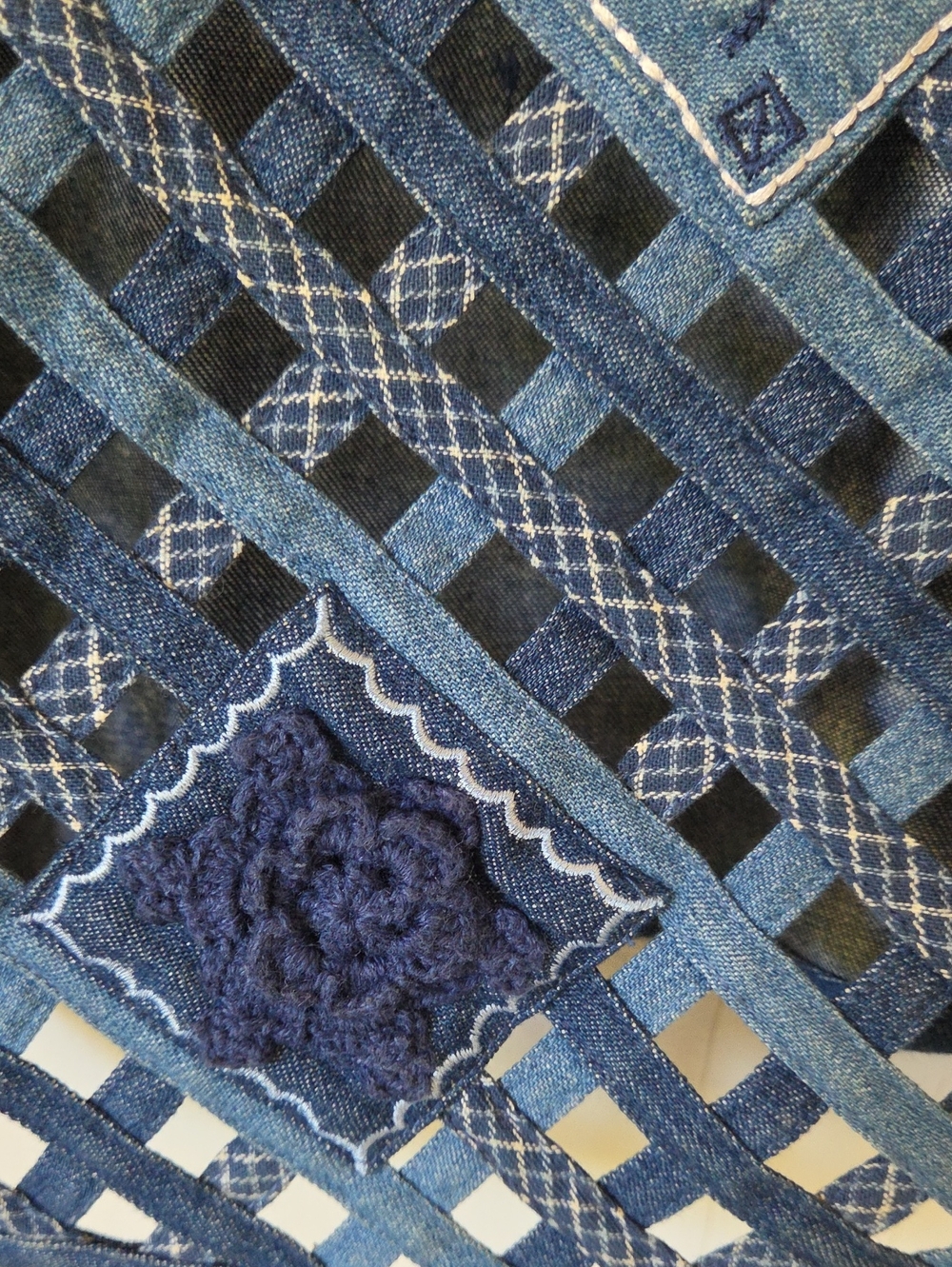 Vintage Denim Lattice Floral Patchwork Vest Size M - Picture 5 of 6